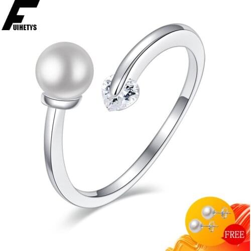Trendy Women Rings 925 Silver Jewelry Created Pearl Zircon Gemstone Open Finger Ring for Wedding Promise Party Gift Accessories