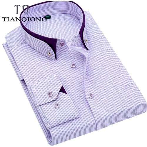 High Quality Striped Men Stirped Plaid Casual Dress Shirts Long Sleeved Black Collar Design Style Wedding Tuxedo Shirt 5XL