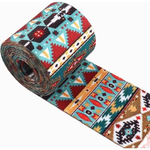 50mm soft Webbing Retro Ethnic Style Striped Polyester nylon webbing Strap for Backpack handbag Dog Collar garment Belt