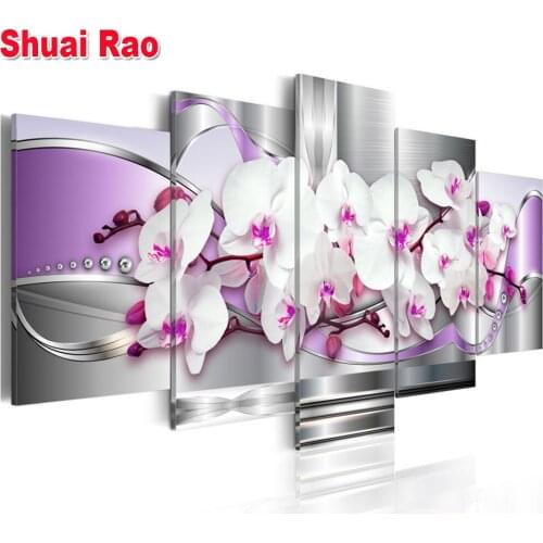 Purple Orchid Diamond Painting 5 Pieces Gorgeous flower Diamond embroidery 5d diy diamond mosaic diamond paint full round drill