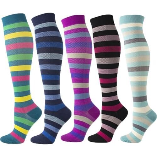 2020 New Unisex Compression Stockings Leg Support Varicose Veins Socks Striped High Elastic Running marathon Sport Gym