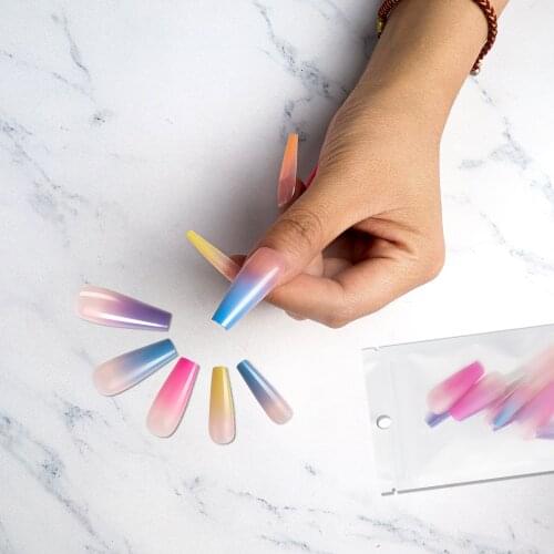 20P Rainbow Gradient new T-shaped Ballet CoffinFake Nails Suitable For All Ladies To Use Salon Shop Best-Selling Products