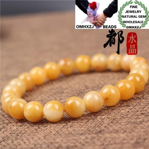 OMHXZJ Wholesale ZB385 681012mm European Fashion Birthday Party Wedding Gift Natural Stone Fine Old Yellow Jade Beads Bracelets