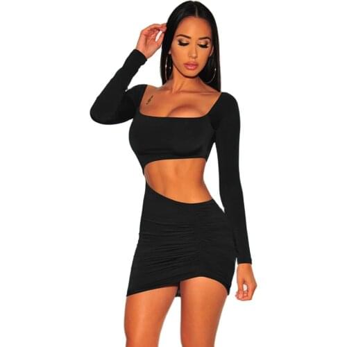 Autumn And Winter Sexy Long-Sleeved Irregular Hollow Dress New European And American Pleated Nightclub Dress