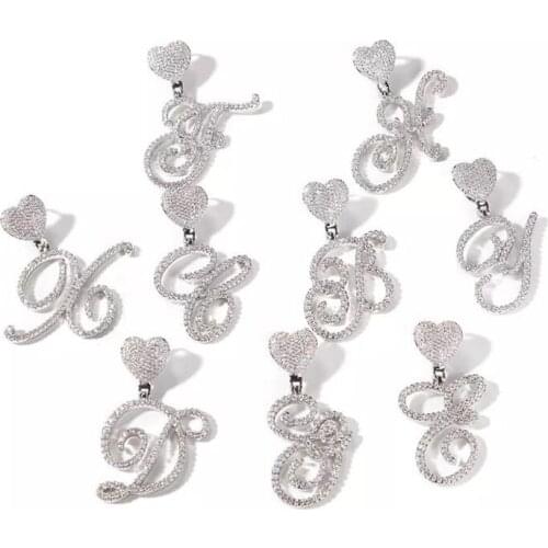 Diamond Cursive Letter Tennis Chain Necklace with Heart Hook Custom Iced Out Name Pendant Men Women Hip Hop Jewelry Necklaces