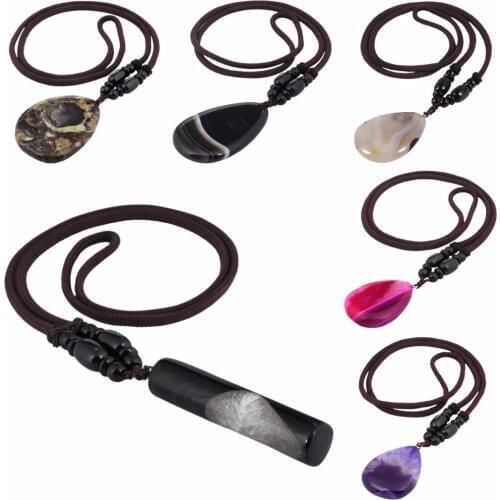 TUMBEELLUWA Healing Crystal Teardrop Onyx Pendant Cord Necklace for Women Men