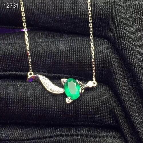 Natural green Emerald gem Necklace Natural gemstone Pendant Necklace 925 sliver trendy Lovely Small Fox girl party gift Jewelry