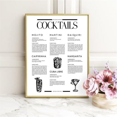Signature Drinks Cocktail Poster Nordic Wall Art Print Cocktail Poster Wine Cart Art Dorm Decorations Retro poster kraft paper