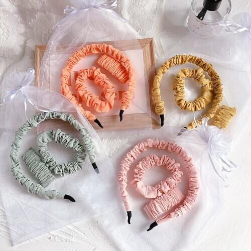 3PC New Pure And Simple Nordic Color Pleated Girl Series Hair Bands Hair Circle Sweet Womens Hair Accessories HeadWear