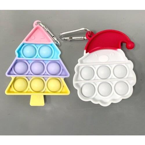 Christmas Push Bubble Keychains Pops Fidget Toys Anti Stress Relief Anxiety Autism Keychains Accessories Toys for Kids Xmas Gift