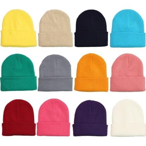1Pc Lovely Baby Knitted Hat Candy-colored Beanie Hat Childrens Boys Girls Winter Warm Curled Woolen Hat For 1-3 Years