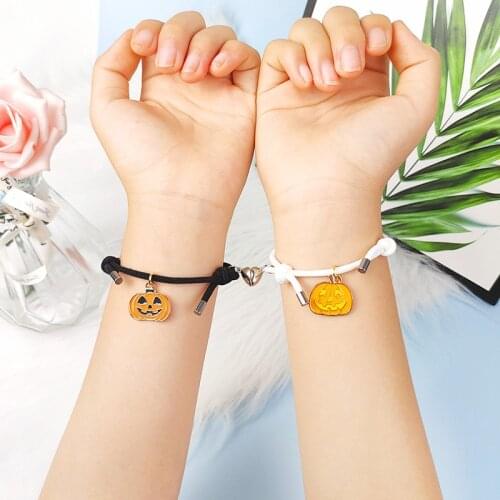 Cute Pumpkin Pendant Magnet Attracts Bracelet Halloween Couple Bracelets Zombie Charm Rope Chain On Hand Halloween Jewelry Gift