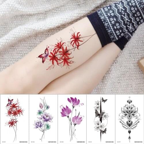 21 Kinds Handpainted Watercolor Tattoo Women Flower Disposable Temporary Sexy Lady Body Art Sticker Waterproof Summer Vacation