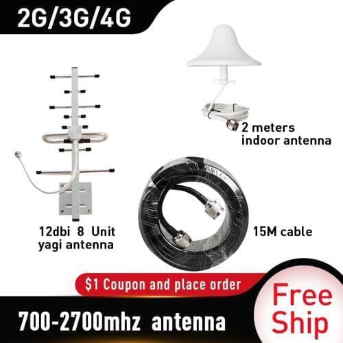 Outside Yagi Antenna CDMA UMTS GSM LTE DCS 700-2700mhz 12dBi Gain For Cell Phone Booster Repeater Omni Antenna With 2m Cable