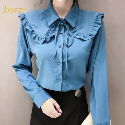 Solid Doll Collar Temperament Long Sleeve Ruffle Womens Shirt Fashion Design Elegant Spring Luxury Upscale Office Casual Blouse