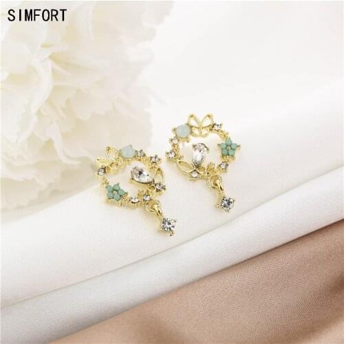 Womens 925 Silver Pin Earring Forest Series Sweet Flowers Diamond Butterfly Simple Personality Alloy Decoration Jewelry Gift