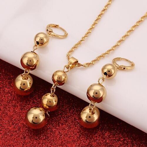 Bead Pendant Necklaces & Earrings Sets for Women Teenage Round Ball Jewelry Party Gifts