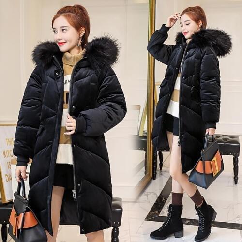 Long Fund Thickening Pleuche Cotton Woman 2019 Winter New Pattern Heavy Seta Lead Bread Serve Solid Color Down Jackets Loose