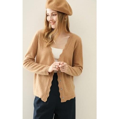 Womens Knitted Cardigan Pure Wool Sweater Fashion Autumn Long Sleeve Slim Cashmere Jacket V-neck Pure Color Womens Sweater2021