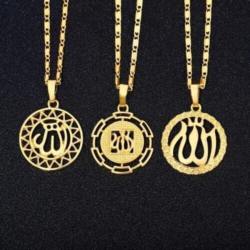Womens Gold Plated Necklace Hollow Round Pendant Muslim Symbol Necklace Charm Clavicle Chain Jewelry Anniversary Gift