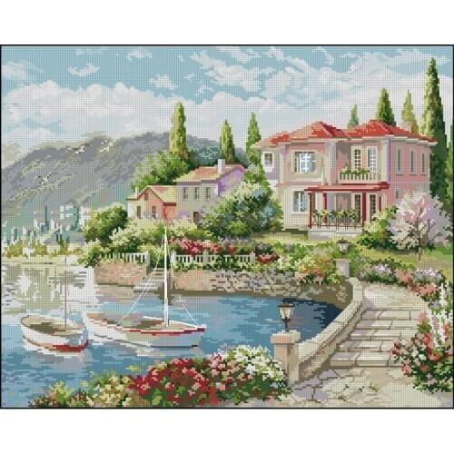 Gold Collection Lovely Counted Cross Stitch Kit Morning on the Coast House Home Town Boat Yacht