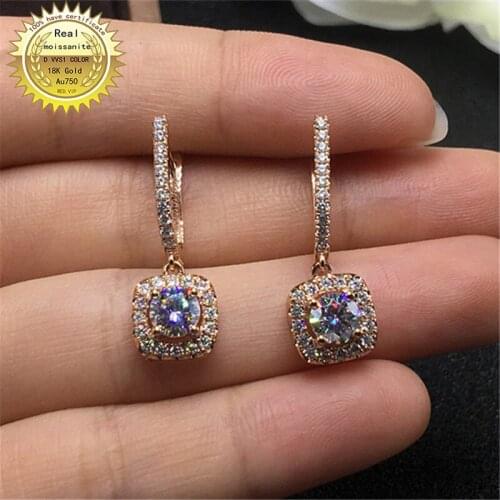 18K rose Gold earring A pair of earring 1CT D Color Moissanite Earrings For Women 002