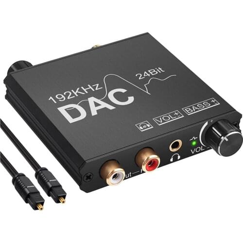 192kHz DAC Digital to Analog Audio Converter Support Bass & Volume Control Coaxial Toslink to RCA 3.5mm Headphone Adapter