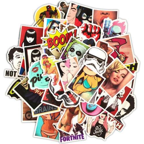 50pcs Tease Vulgar Sexy Beauty Girls Stickers Pvc Waterproof Laptop phone Skateboard Luggage Decals For DIY Computer Sticker