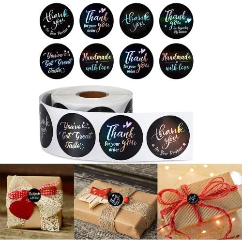 500pcs/roll Laser Thank You Stickers For Small Business Holographic Silver Adhesive Labels For Bags Boxes Envelope Mail Gift