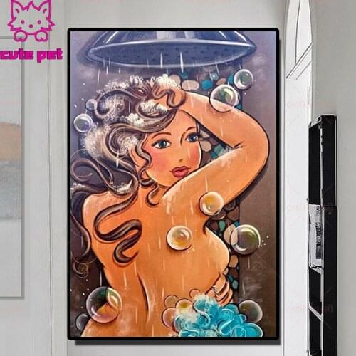 5D DIY Diamond Painting Fat Lady Life shower Mosaic Cross Stitch Full Square Drill Diamond embroidery kit bathroom Decoration