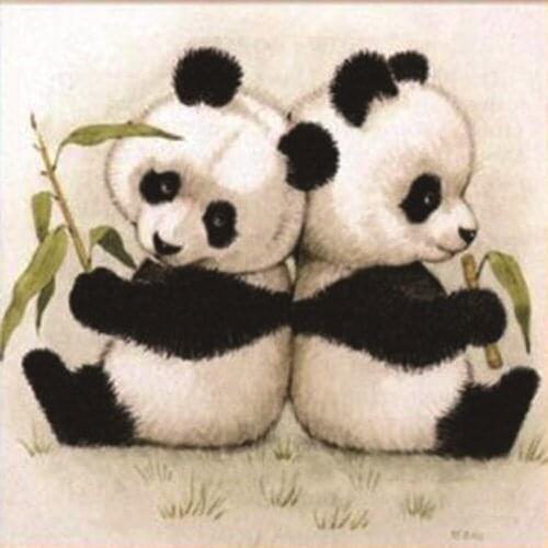 DIY diamond embroidery circle diamond special shape painting Two cute little pandas rhinestone crystal painting home decoration
