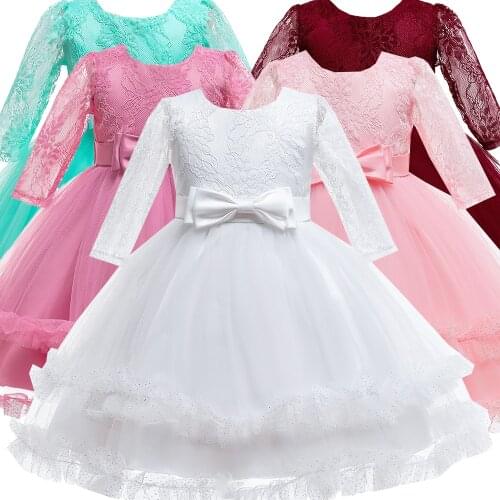 Long Sleeve White Wedding Dress Girl Baptism Party Birthday Kids Dress for Girl Pageant Children Christmas Vestidos Baby Clothes