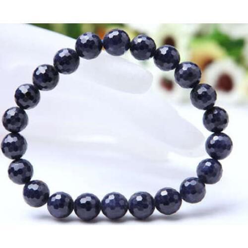 Genuine Natural Blue Sapphire Gemstone 7mm For Women Man Bracelet Stretch Faceted Round Beads Bracelet Rare Stone AAAAA
