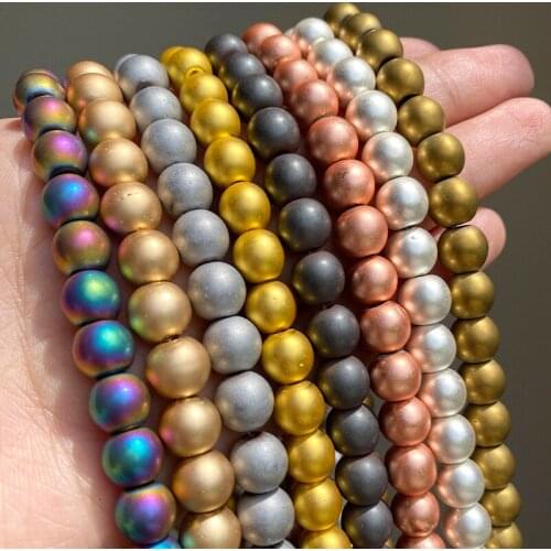 Natural Stone Beads Matte Color Hematite Round Loose Beads For Jewelry Making DIY Bracelet Accessories 15'' 2/3/4/6/8/10/12 mm