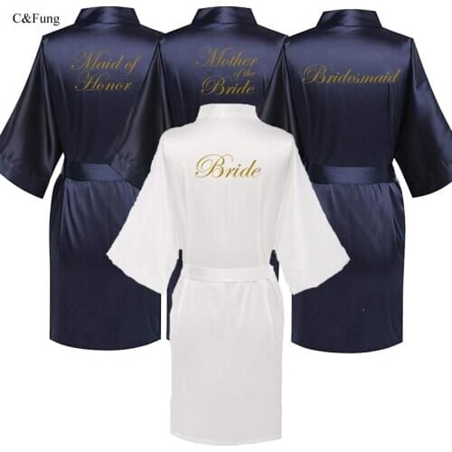 C&Fung navy blue robe gold writing kimono bridal party robe bridesmaid sister mother of the groom bride robes wedding best gift