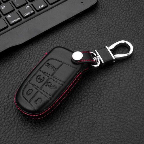 Genuine Leather Car Smart Key Case Cover For Dodge Ram 1500 Journey Charger Dart Challenger Durango For Fiat Jeep Key Ring Shell