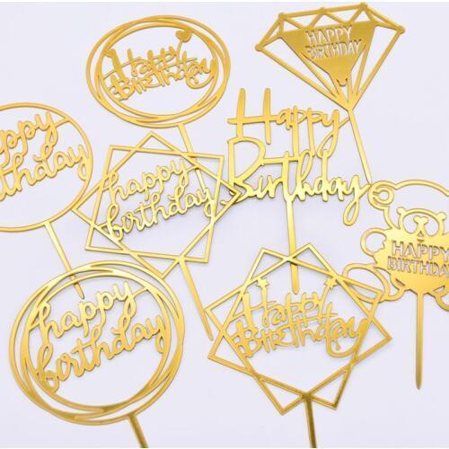 Black Rose Red Gold Silver Acrylic Happy Birthday Cake Topper Diamond Bear Love Dessert Cake Decor Kids Birthday Party Decoratio