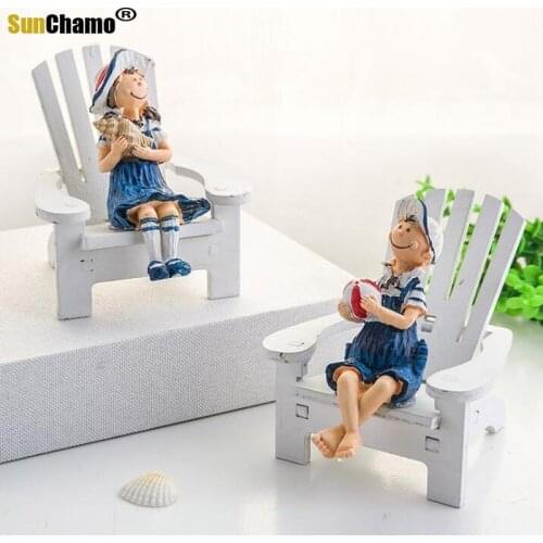 Wooden Craft Decorative Beach Chair Small Ornaments Miniature Chair Model Home Decoration Accessories Mediterranean Style