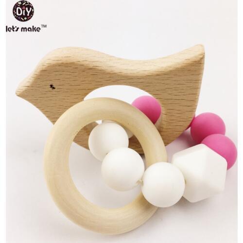 Teethers Wooden Toys Animal Shaped Jewelry Teething For Baby Organic Wood Silicone Beads Baby Rattle Stroller Accessories Toys