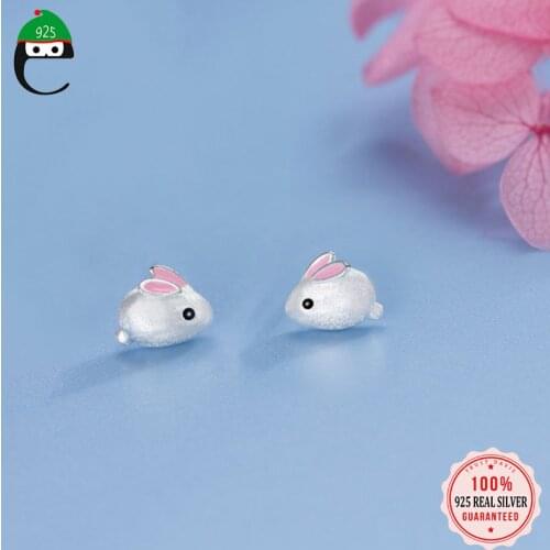 ElfoPlataSi 925 Sterling Silver Fashion Sweet Animal Rabbit Stud Earrings For Women Anti-allergy S925 Jewelry Gift DD1107