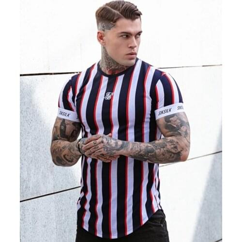 Sik Silk 2021 Summer Mens New Casual T-Shirt Fashion Striped Tide Brand Hip-Hop Short-Sleeved Street Clothing Sports Slim Tops