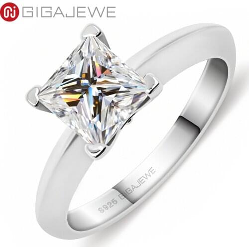 GIGAJEWE 1.2ct 6.0mm D Princess 18K White Gold Plated 925 Silver Moissanite Ring WIth Certificate Grilfriend Woman Gift