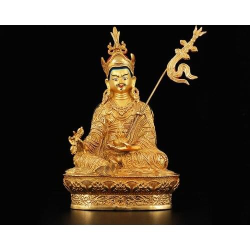 HOT SALE ---HOME Talisman Buddhism India Nepal handmade Gold-plated Guru Rinpoche Padmasambhava copper Buddha statue