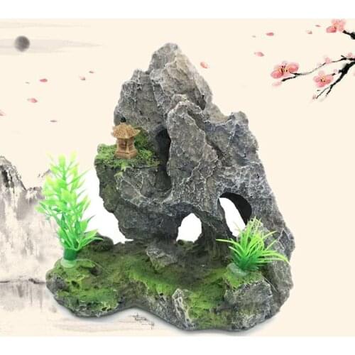 Aquarium Rockery Mountain View Rock Cave Stone Tree Fish Tank Ornament Decoration Aquarium Background Accessories 2021 New