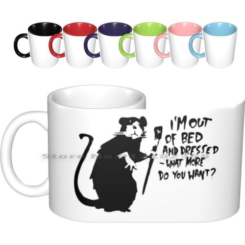 Banksy Out Of Bed Rat Ceramic Mugs Coffee Cups Milk Tea Mug Banksy Street Art Graffiti Artist Vandal Activist Satirical Fun