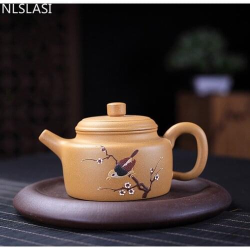 Chinese Yixing Boutique Tea Pot Flower and bird Purple Clay Teapot Handmade beauty kettle Tea ceremony supplies Customized 260ml