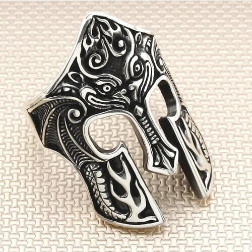 Sterling Silver Men Thumb Ring Oxidized Bowman Spartan Helmet Ring Handmade Warrior Ring For Men Made in Turkey