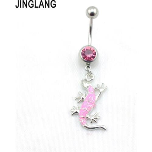 Brand New Fashion Belly Button Rings Stainless Steel Bar Dangle 2 Color Lizard Navel Body Piercing Jewelry