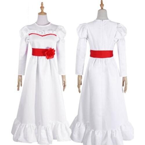 Cosplay Halloween Costume Horror Scary Role Play White Long Sleeve Dress for Women Kids Girls Costumes S-3XL
