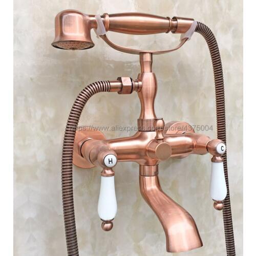 Red Copper Antique Bathroom Bathtub Mixer Faucet Telephone Style With Handshower Bath & Shower Faucets Ntf806